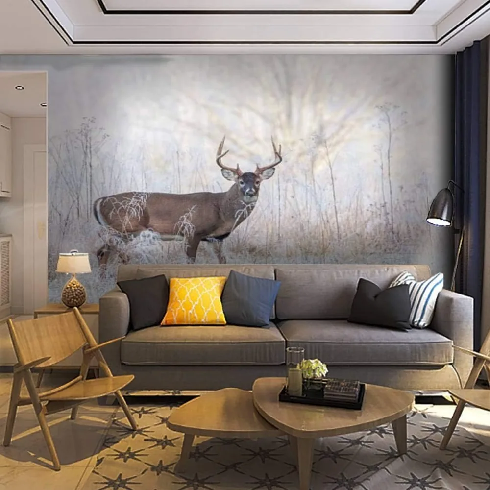 

XMSJ Wallpaper Wall Mural Whitetail Buck Deer in Frost Fog Self Adhesive Removable Peel & Stick Wall Decor Home Craft Wall Decal