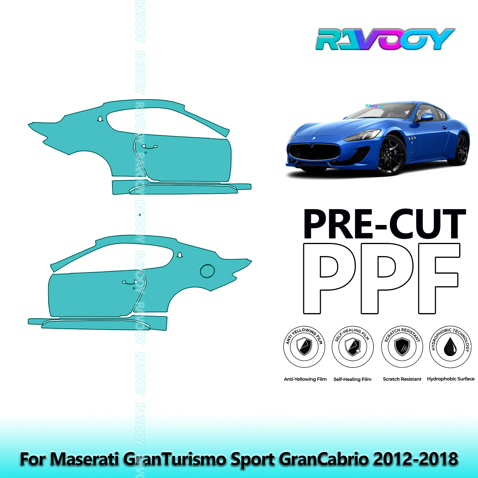 

For Maserati GranTurismo Sport GranCabrio 2012-2018 8.5mil Pre-Cut PPF Door & A/B Pillar Kit TPU Paint Protection Film Set