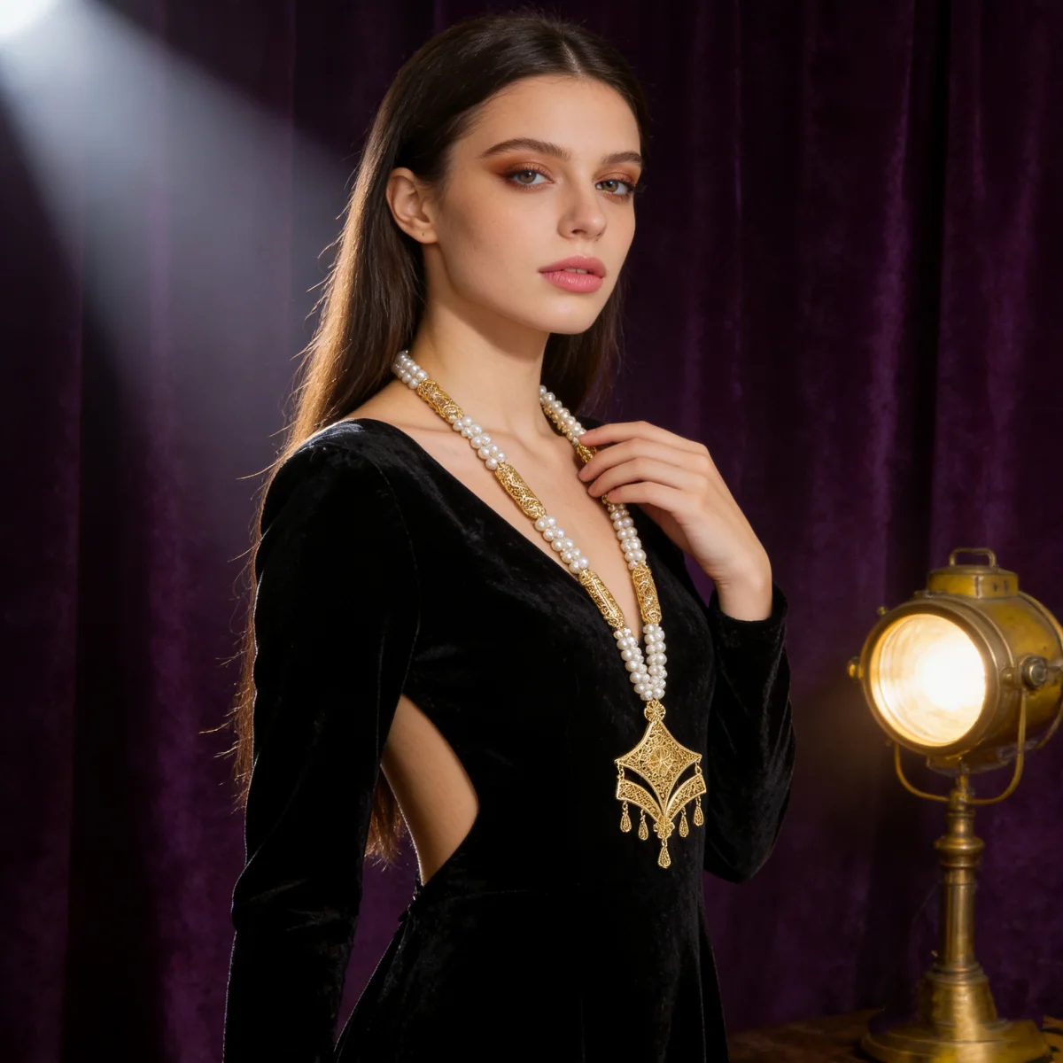 

Ожерелье в арабском этническом стиле с двойным слоем, ажурным дизайном и ромбовидным узором, из цинкового сплава, с бусинами в дворцовом стиле, для важных праздников