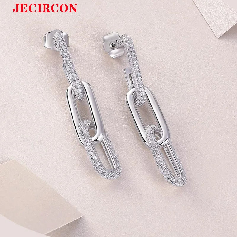 

JECIRCON S925 Длинные серьги-капли с кисточками из стерлингового серебра с полным муассанитом, сверкающие 412 шт. 1 мм муассанит, женские украшения