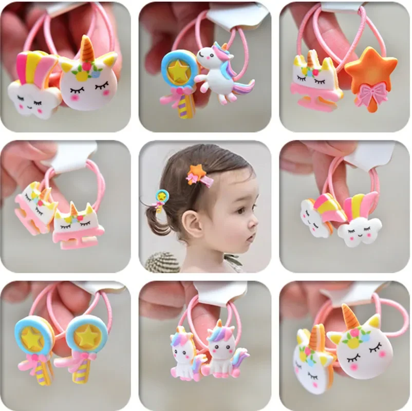 Diademas elásticas de unicornio para niña, 2 unidades, Anillo para el pelo de Color caramelo, cuerda para el pelo, accesorios para niños pequeños