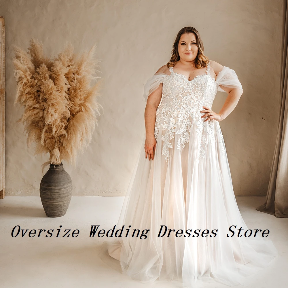 Chamring Plus Size Wedding Dresses with Lace 2024 Sleeve Champagne Bridal Gowns for Women New Soft Tulle Vestidos De Novia