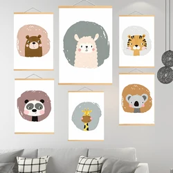 Giraffe Panda Lion Rabbit Koala Alpaca Wall Art Solid Wood Hanging Scrolls Paiting Poster Print Animals Pictures Kids Room Decor