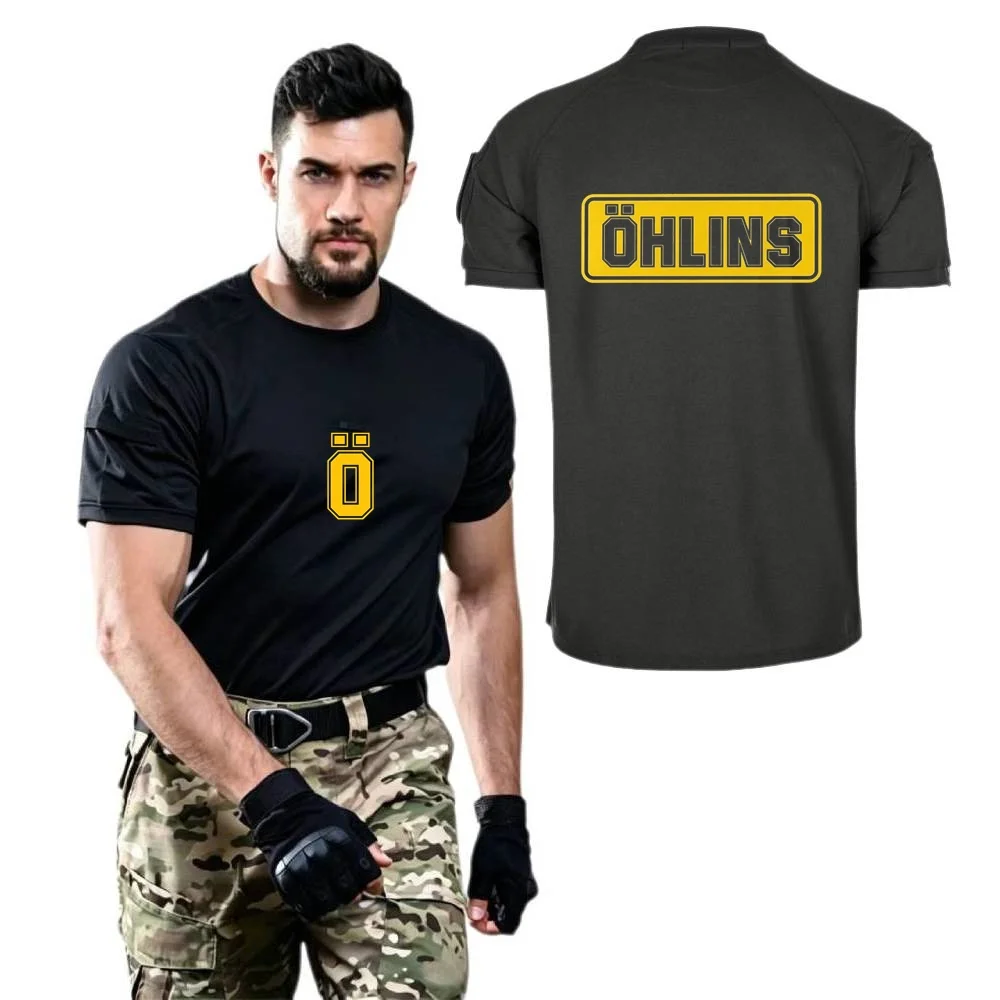 Ohlins Suspension T-Shirt Men Casual Short Sleeve Shirts Fishing Hunting Expedition Tees Military Tacitcal Training Sport Tshirt
