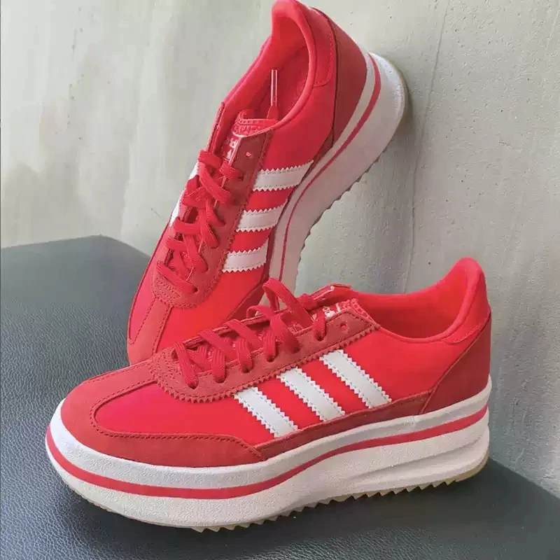 Adidas JR0915 Women Red Platform Sneakers Leather Fabric Upper Three Stripes Rubber Outsole Retro Daily Walking Shoes