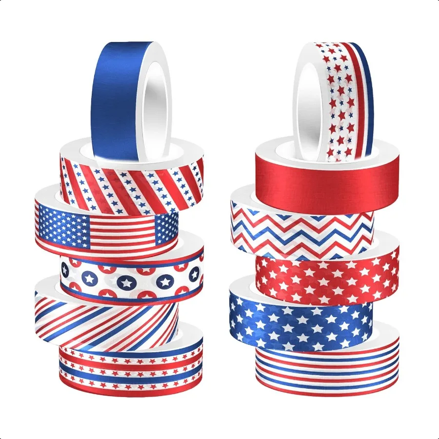 Washi Tape 12 rollos de cinta de embalaje patriótica bandera americana pegatinas de papel decorativas manualidades DIY