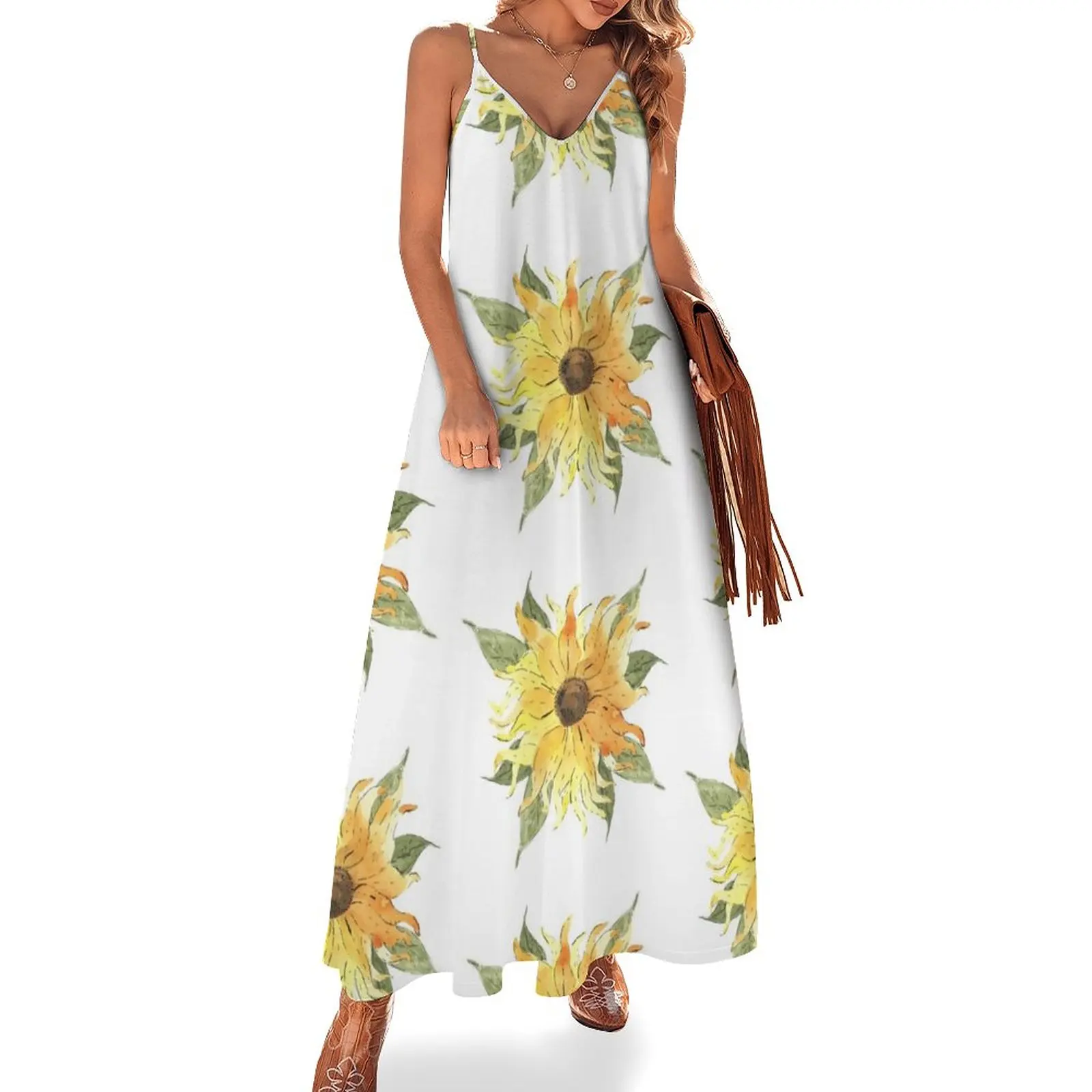 

Sunny Sunflower Sleeveless Dress Cocktail of dresses elegant women's dresses for wedding Long dress