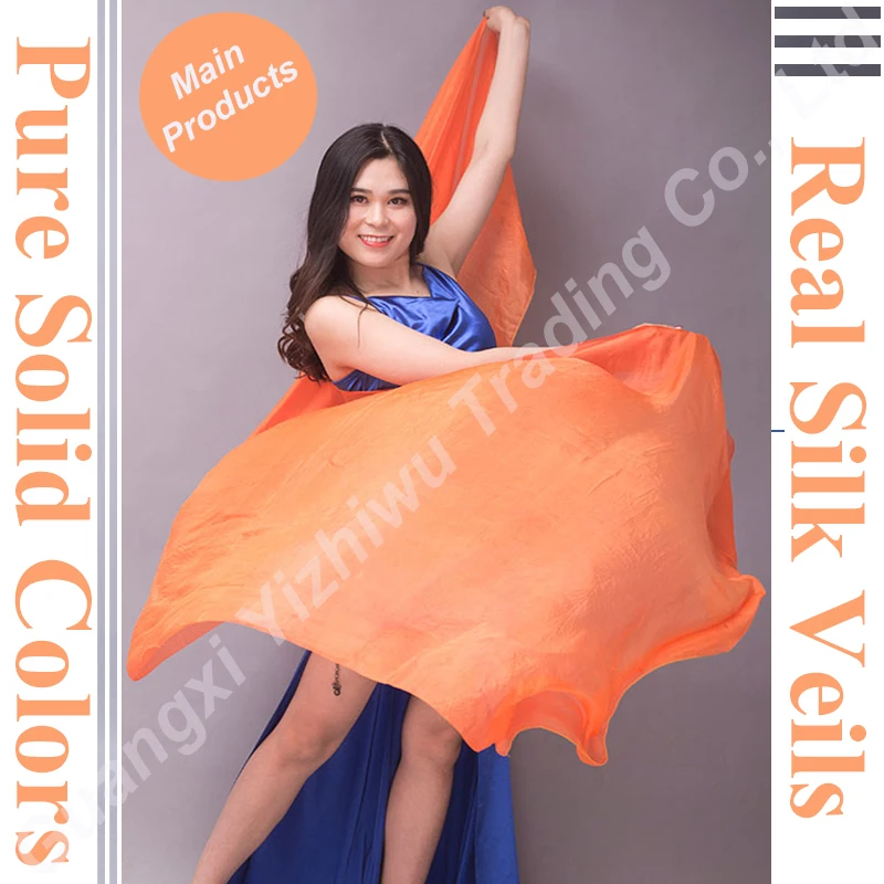 Women Solid Belly Dance Silk Veils Hand Dyed Gradient Pure Color Scarf Shawl Veil for Kids