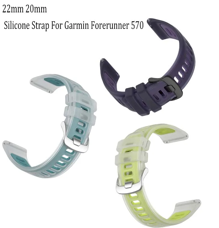 22 mm 20 mm transparentes zweifarbiges Silikonarmband für Garmin Forerunner 570 265 255 165 55/Vivoactive 6 5 4/Venu Sportarmband