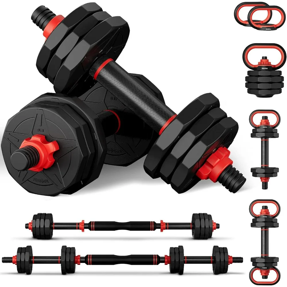 

4 in 1 Adjustable Dumbbell Set, 70LB Free Weights Dumbbells Set with Connecting Rod Used as Barbell, Non-slip Handles