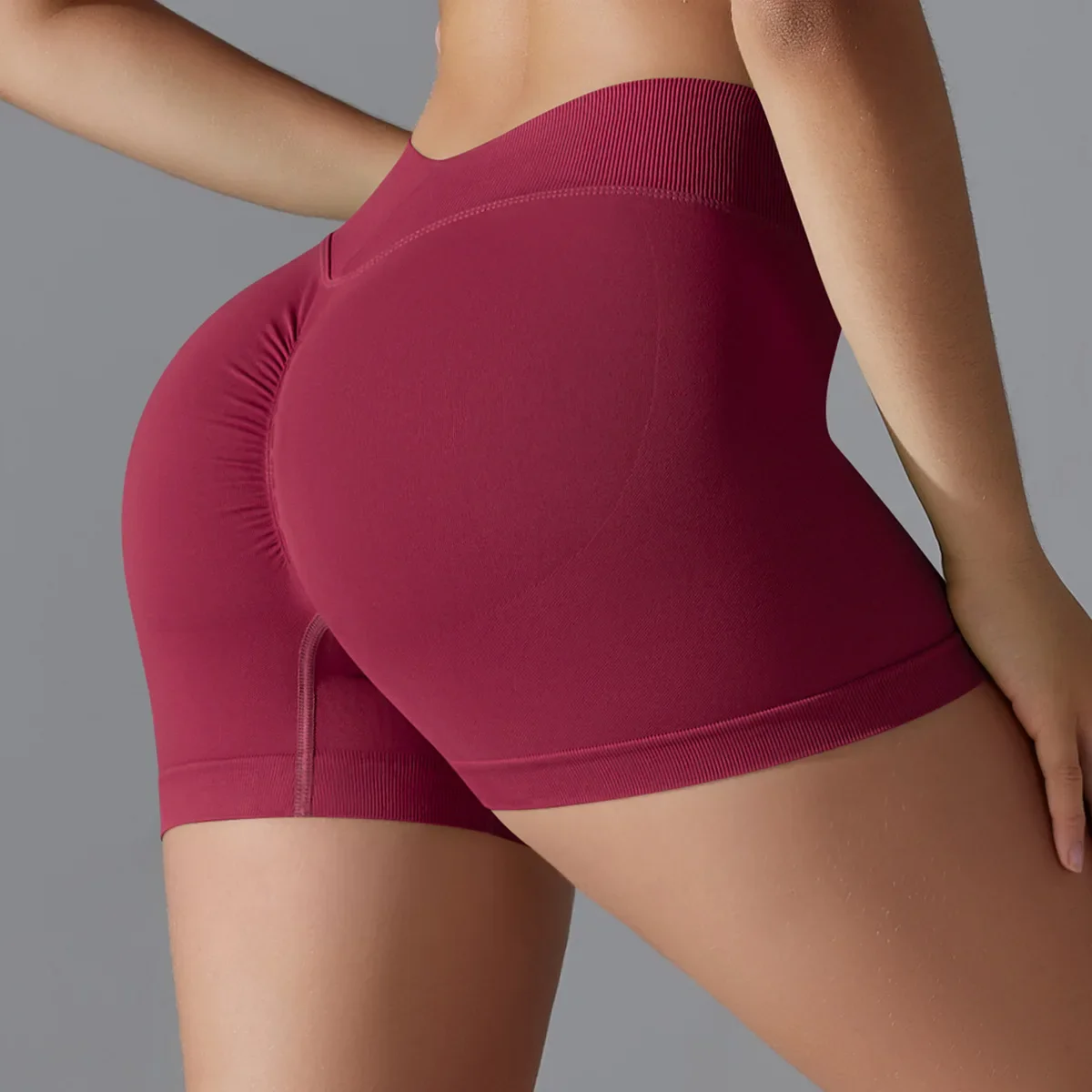 Women Fitness Running Tight Yoga Gym Scrunch Short Leggings High Waist Knitted Hip Lift Abdominal Workout Sports Booty Shorts