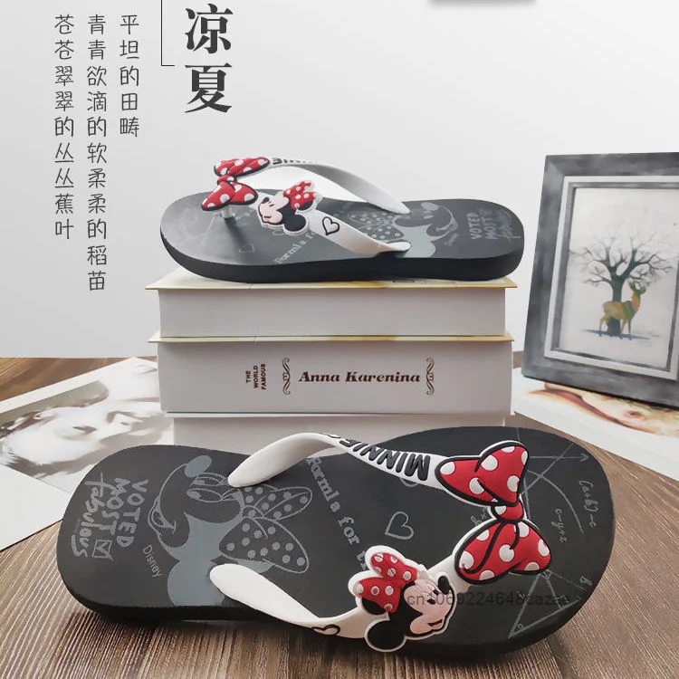 Disney Mickey Cartoon Flip Flops Female Summer New Fashion Non Slip Beach Slippers Korean Style Sweet Y2k Girl Casual Slippers