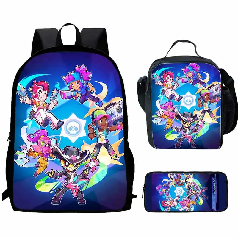 Cartoon B-rawl Child School Backpack With Lunch Bags Pencil Bags For Age 4-9 ,Light Weight Stars School Bags For Boys Girls