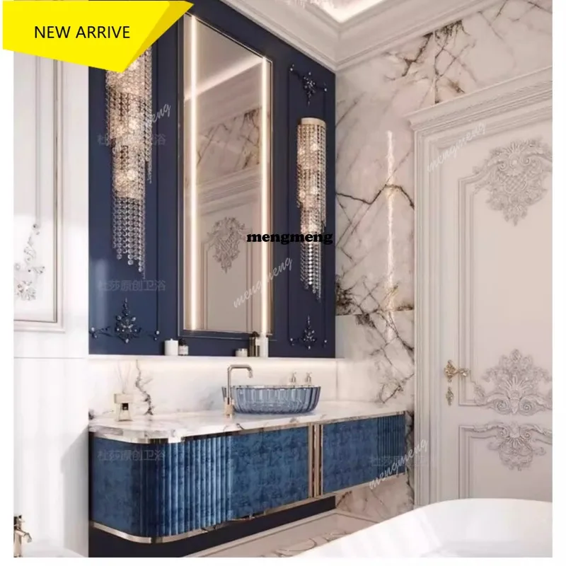 M138 High-end villa marble bathroom hand wash face wash basin bathroom cabinet combination customization
