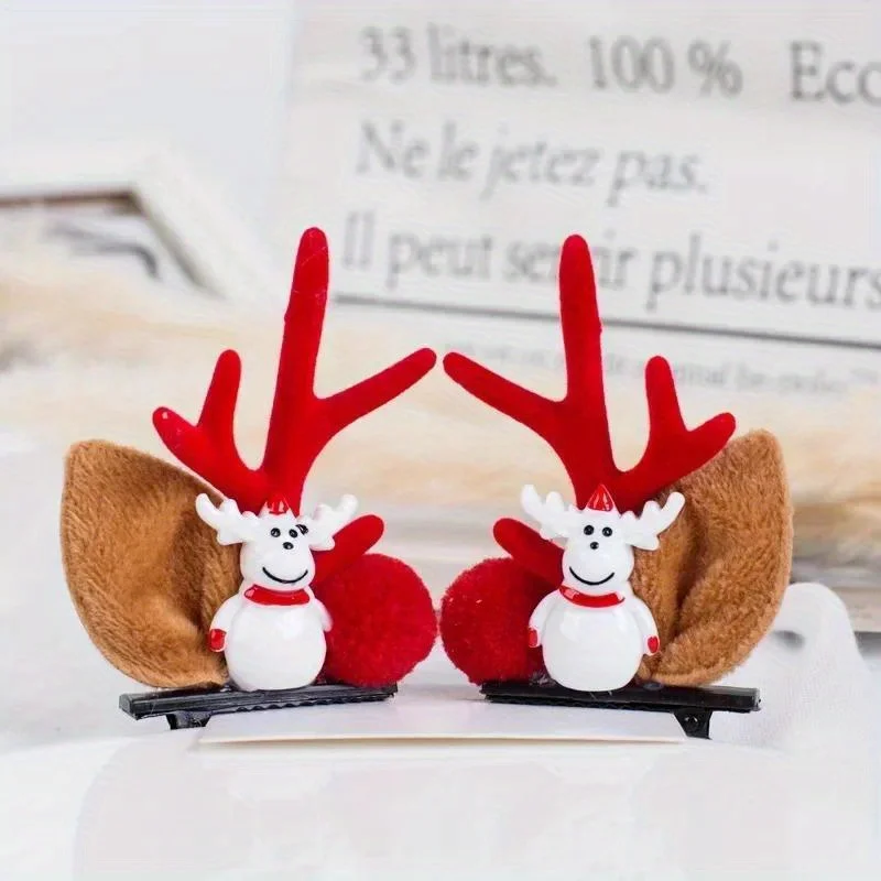 2pcs Christmas Hair Pin Cute Antler Deer Ear Hair Clips Santa Claus Snowman Barrettes Kids Headwear Girls Hair Accessories