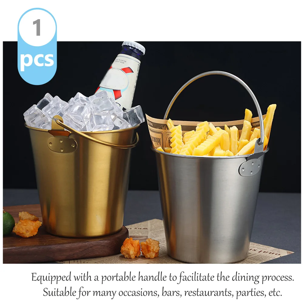 

Stainless Steel Snack Ice Storage Container H for French Fries Food Bucket Small Bucket Portable Container Kitchen Bar Party