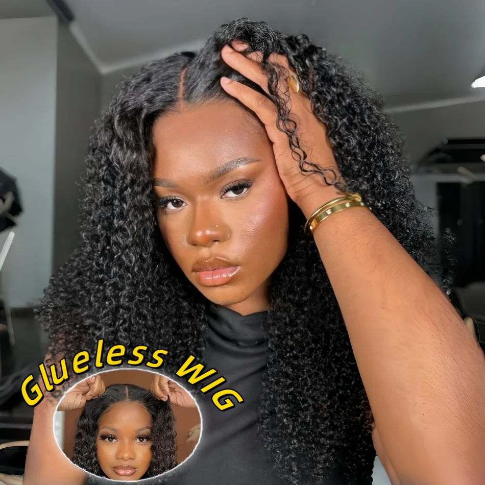 

Water Wave Glueless Wig Pre-Cut Lace Wig Pre-Plucked Natural Black Deep Wave Wear & Go Glueless Curly Human Hair Wigs For Women