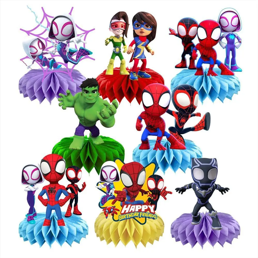 Spider-Man party supplies superhero honeycomb birthday cake topper Avengers table decorations view 3