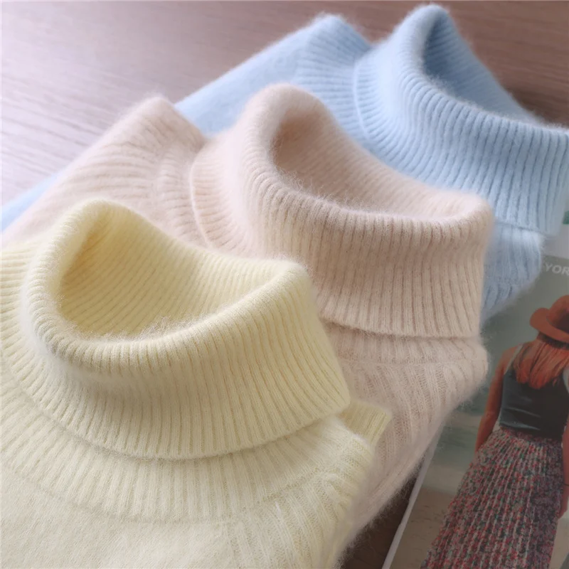 

Women Turtleneck Long Sleeve Pullover Sweater Basic Clothes For Spring Autumn 100% Mink Cashmere Knitwear Soft Warm Comfort Tops