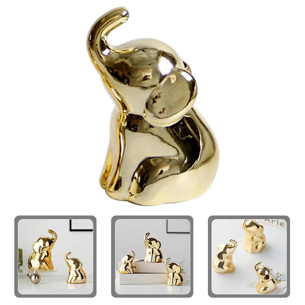 

Gold Ceramic Elephant Ornament Delicate Design Home Room Office Decoration Compact Tabletop Elephant Statue Decor Creative