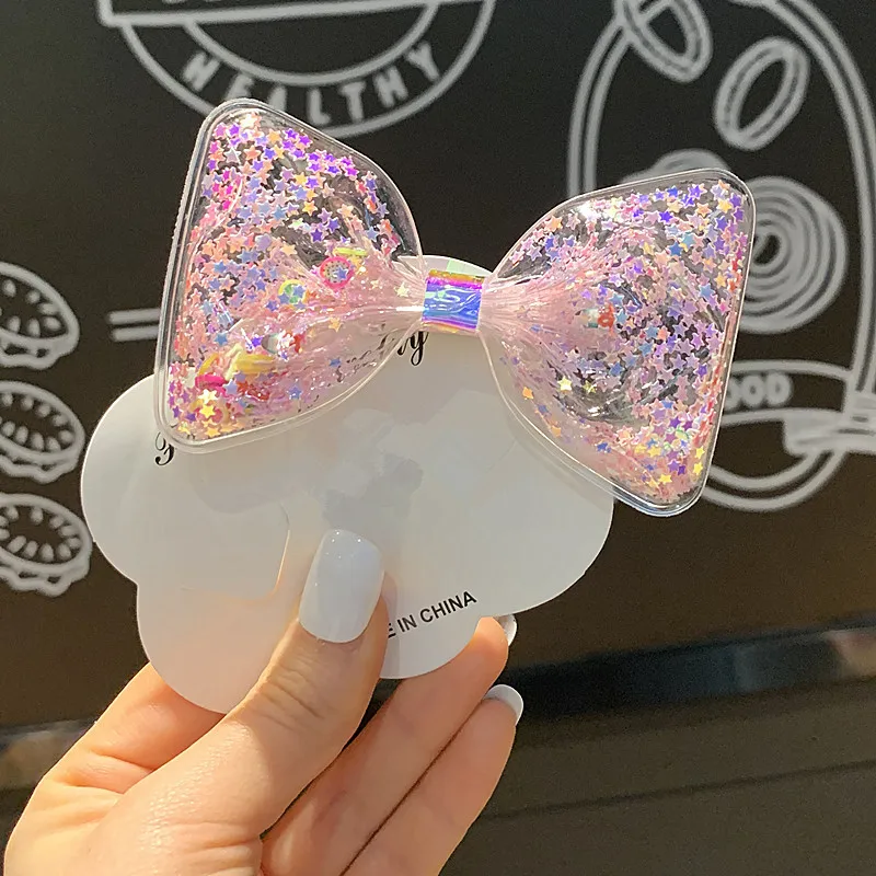 Transparent Girls Sharker Hair Bows Shinny Stars Holiday Party Hairgrips for Children Barrettes Hair Accessories