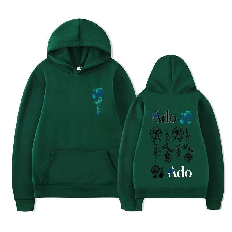 Ado Blue Rose Printed Hoodies Men Women Hooded Pullover Fashion Casual loose Sweatshirts Winter Long Sleeve Hoodie Streetwear