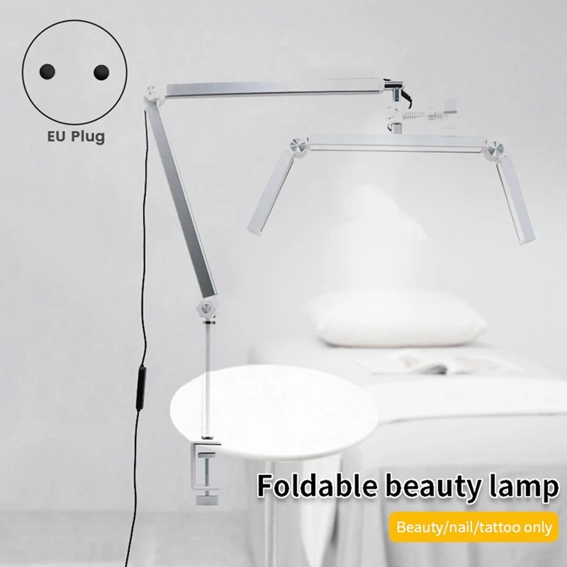 Lámpara de pestañas profesional de 30W, luz de media luna plegable de 26 pulgadas con abrazadera de escritorio y Control remoto, enchufe europeo