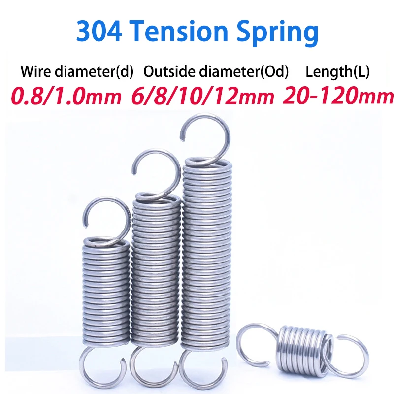 2 قطعة/الوحدة 0.8 مللي متر 1.0 مللي متر 304 الفولاذ المقاوم للصدأ التوتر الربيع مع O هوك تمديد الربيع ، OD: 6/8/10/12 مللي متر ، الطول: 20 مللي متر-120 مللي متر #1