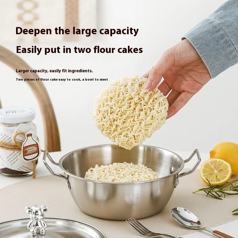 Stainless Steel Double-Eared Bowl Thickened Noodle Bowl Salad Bowl High Aesthetic Value Kitchenware for Snacks And Dishes