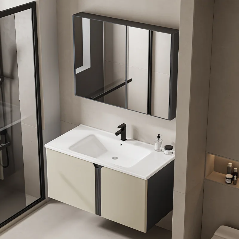 Honeycomb Aluminum Bathroom Cabinet Combination, Wall-mounted Stainless Steel Space-aluminum Integrated Ceramic Basin, Bathroom