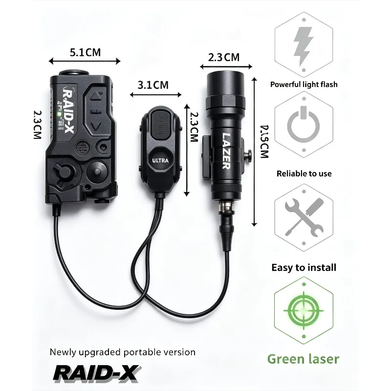 Shock Resistant RAID‑X Green Infrared Laser Stable Emission Tail Control Light Shift Adjustable Bright Durable Hobby Parts