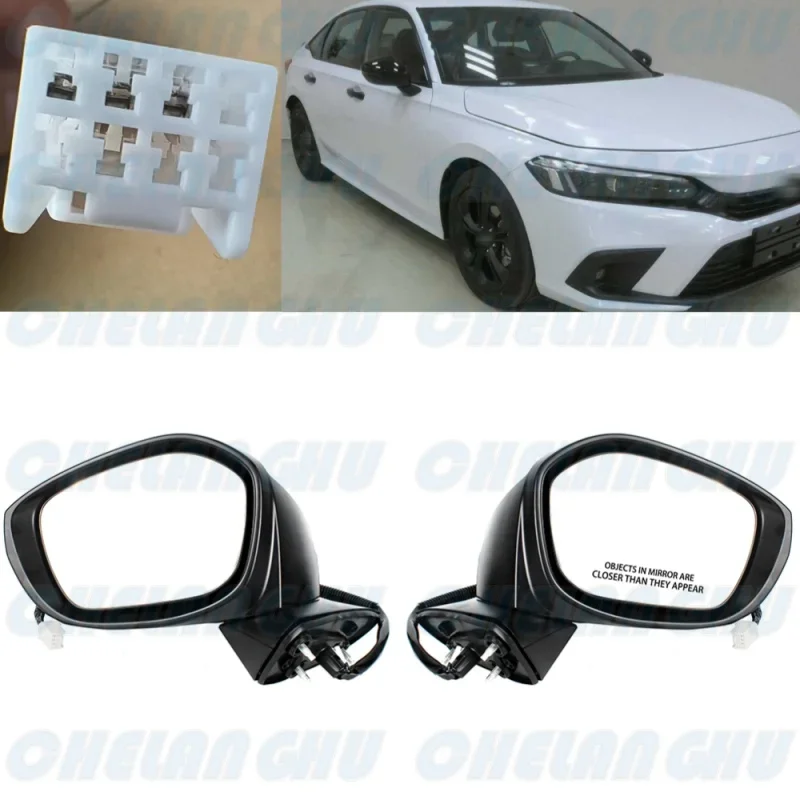 

For Honda Civic 2022 2023 US Version 1 Pair 3 Pins Pearl White Painted Power Adjust Reversing Mirror Assembly