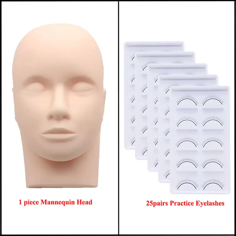 Mannequin Head for Eyelash Extension With Practice Eyelashes Silicone Mannequin Head Eye Pads Lash Extension Supplies Kits