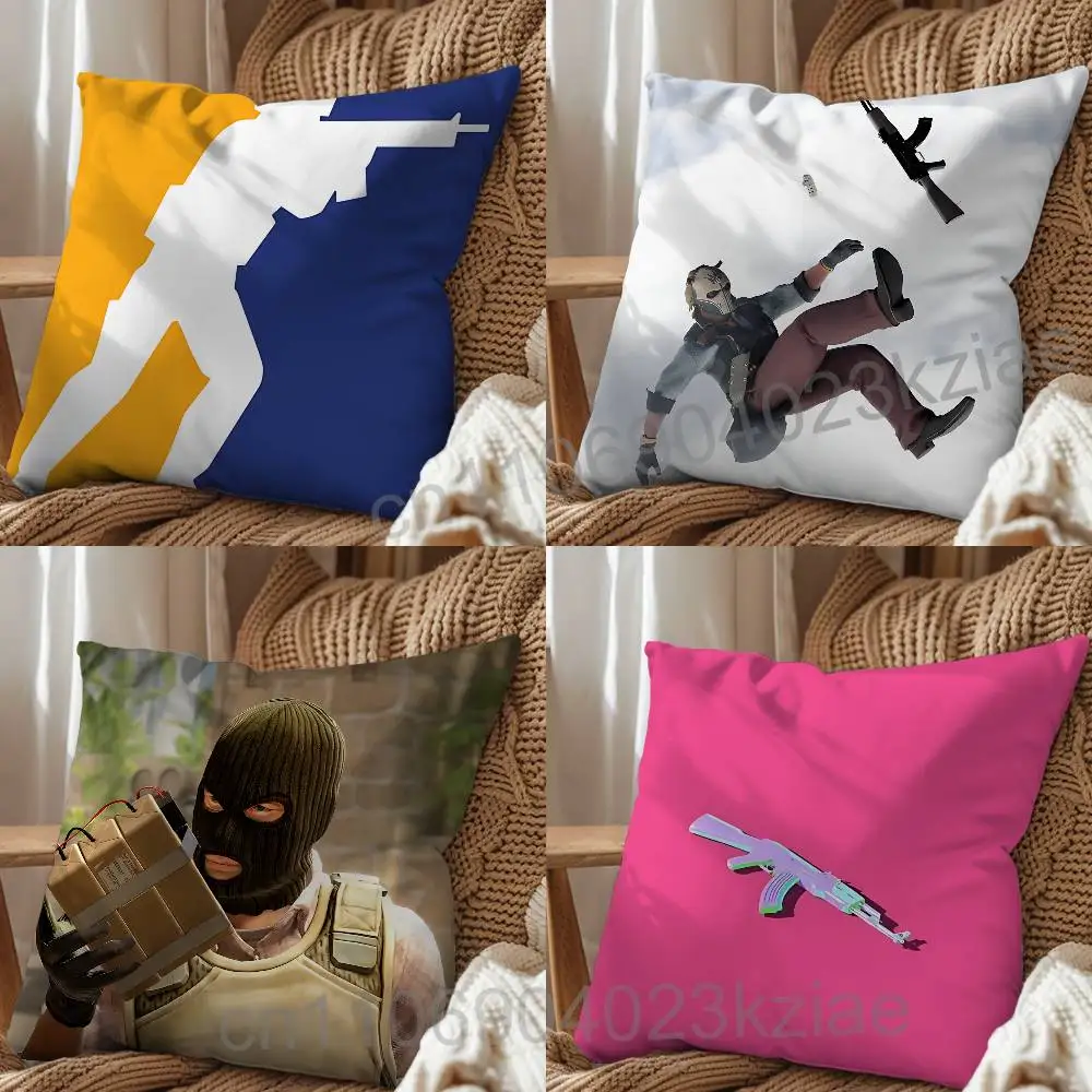 

game counter strike CS Pillow Case Square Double-Sided Printing Short Plush Sofa Cushion Cover Bedroom Bedside Pillow