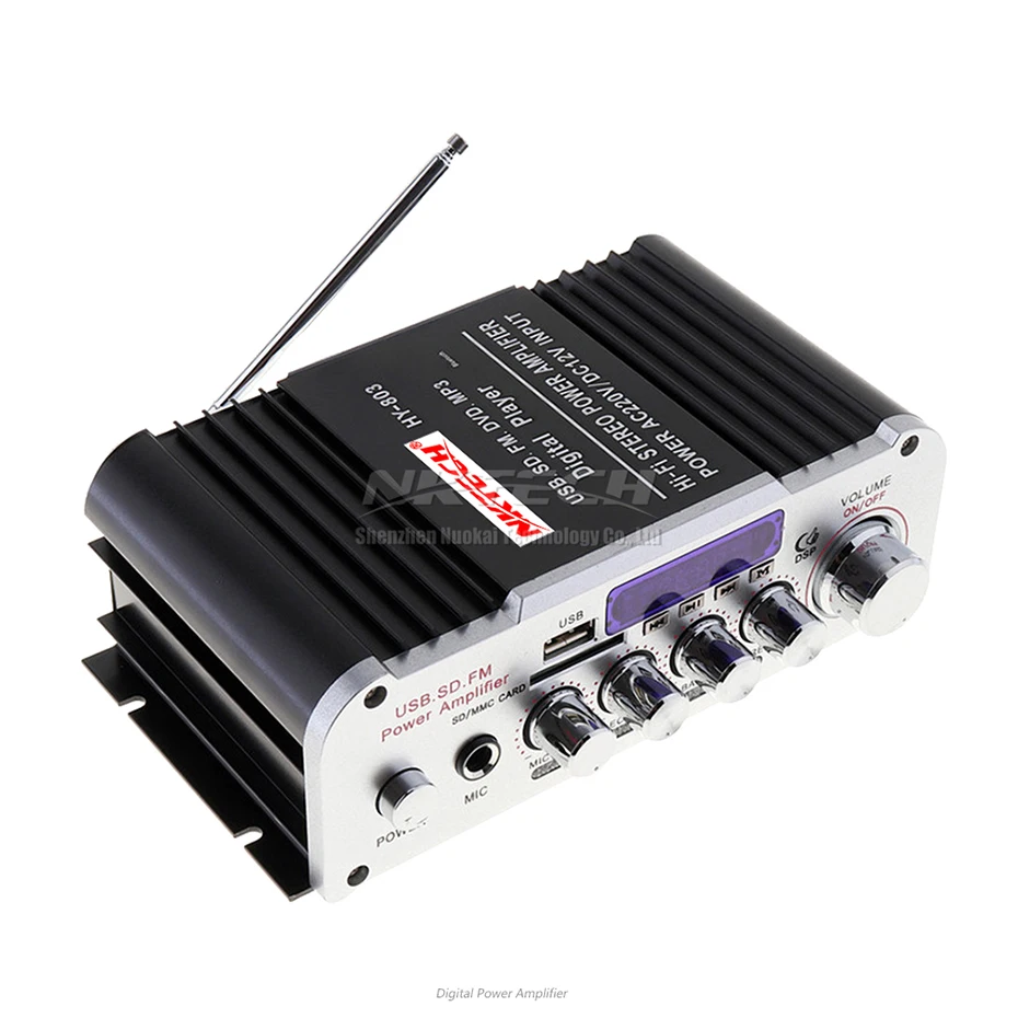 NKTECH HY-803 Amplifier Bluetooth Car Power Digital Audio Player 2x 41W Hi-Fi Stereo BASS USB SD MP3 DVD FM DSP DC12V 220-240V