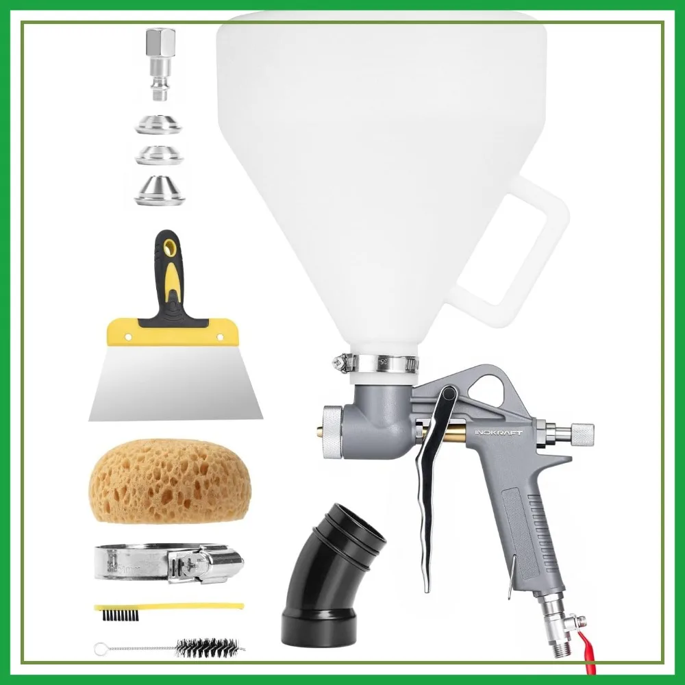 

Drywall Texture Spray Gun with 1.32 Gal Hopper, 3 Nozzles (4.5/6/8mm) for Popcorn Ceiling, Wall Texture, Elbow Hose