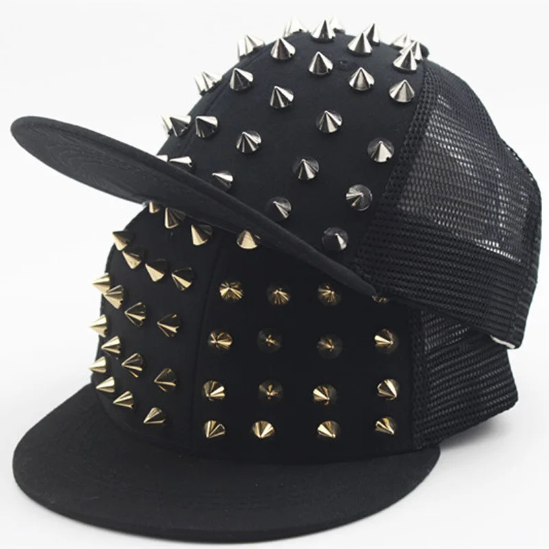 

Men and Women's Rivet Flat Hat Punk Rock Hip Hop Stud Baseball Caps Y2K snapback cap outdoor gorras para hombres casquette homme