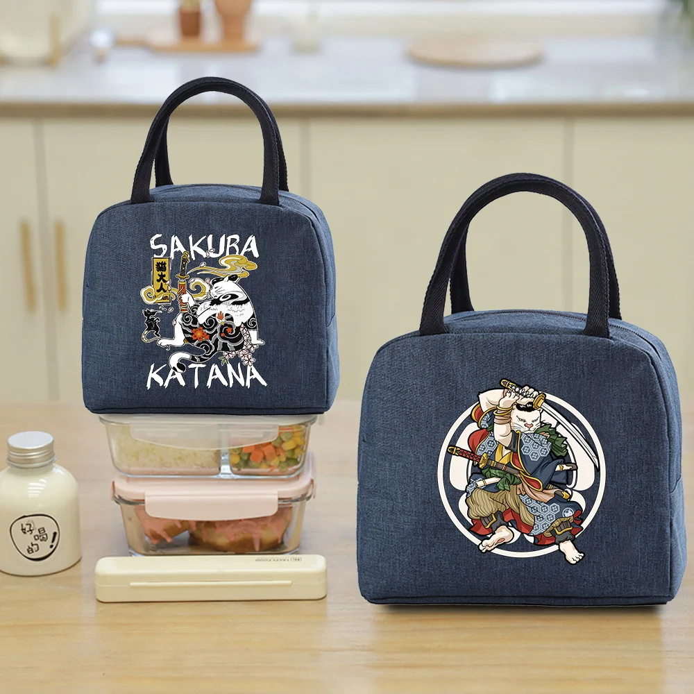 

Insulated Lunch Bag for Women Cooler Bag Portable Lunch Box Ice Pack Tote Kids Picnic Case Food Bags for Work Samurai Pattern