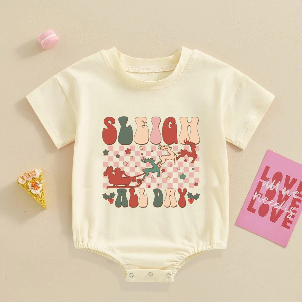 This Is Season Toddler Christmas Bubble Romper Newborn Short Sleeve Bodysuit Xmas Party Infant Outfit Holiday Clothes Jumpsuit