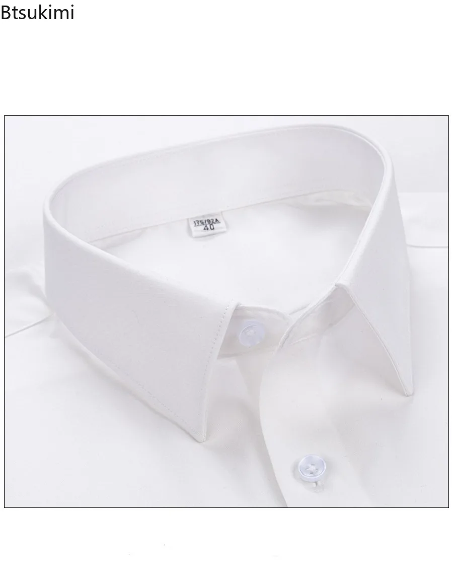 عالية الجودة الرجال قميص الصلبة مرونة المضادة للتجاعيد غير الكي سليم موضة عادية الأعمال مكتب فستان بكم طويل قميص