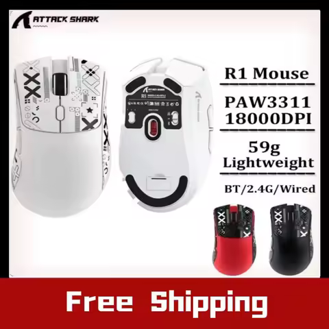 Attack Shark R1 Wireless Tri-mode Gaming Mouse 2.4G USB Bluetooth Connection 18000DPI 1000Hz Macro Mice For PC