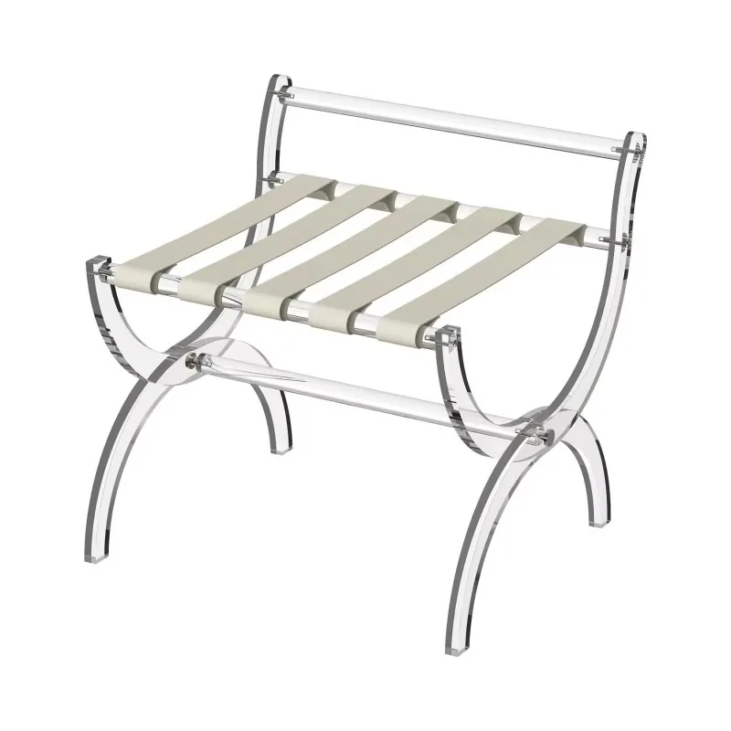 Foldable Acrylic Luggage Display Rack with Fashion Straps Modern Minimalist Design Easy Assembly for Hotel and Guest Room Use