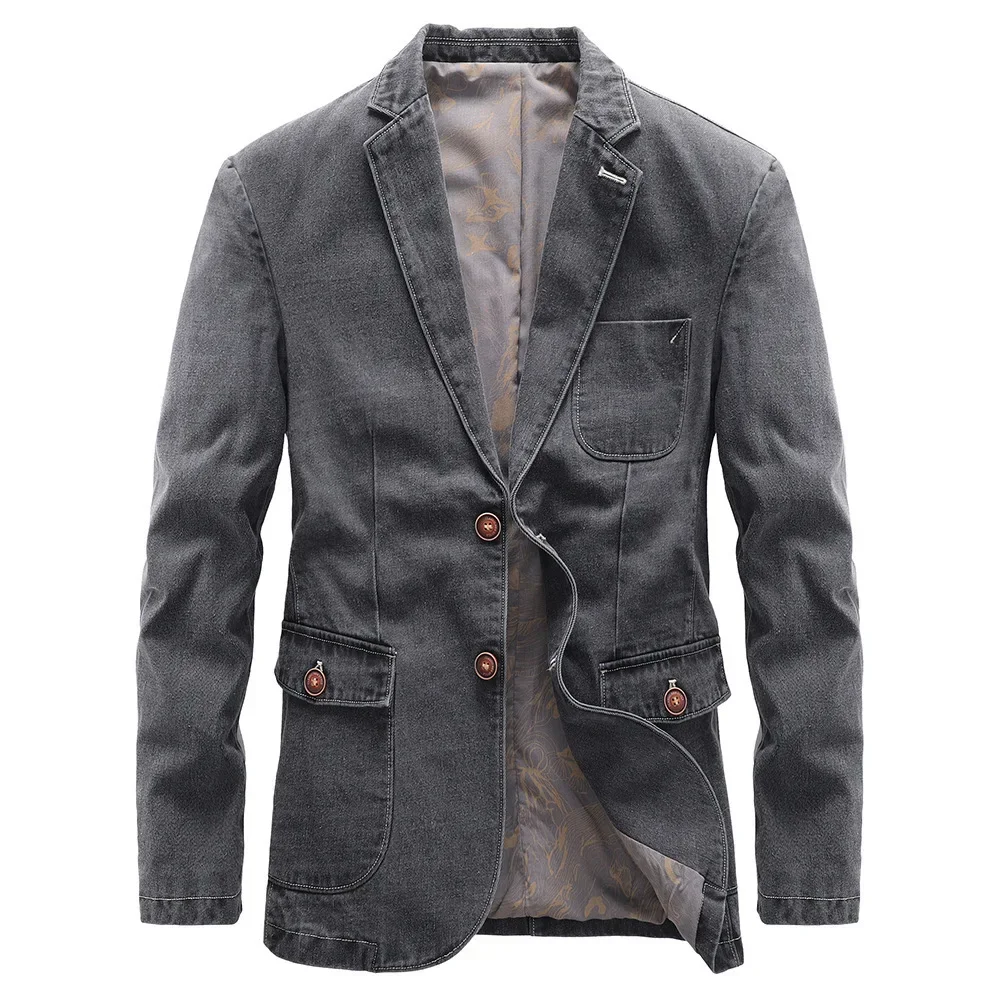 HOO  2024 Men\'s Autumn Fashion Denim blazer  Business Casual New Youth Handsome Denim   blazer