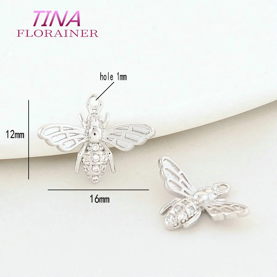 6PCS 12MM 13MM 14MM 18K Gold Farbe Messing mit Zirkon Biene Charms Anhänger Halskette Ohrringe schmuck Machen Liefert Zubehör – Detail 4