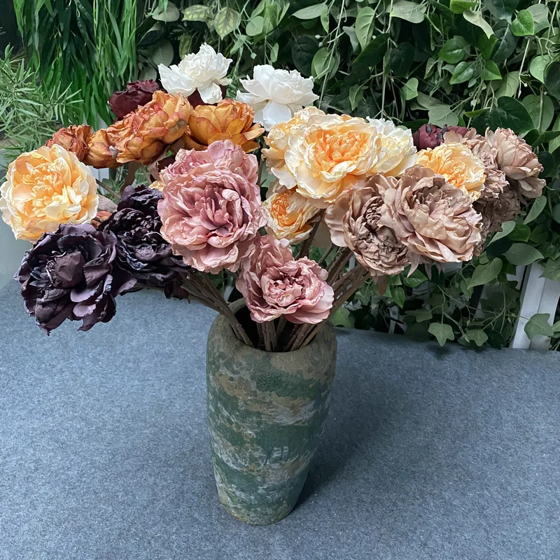 Artificial Silk Peony Fake Flowers Wedding Photography Bouquets Home Garden Simulation Flower Ornaments Potted Plant Decoration