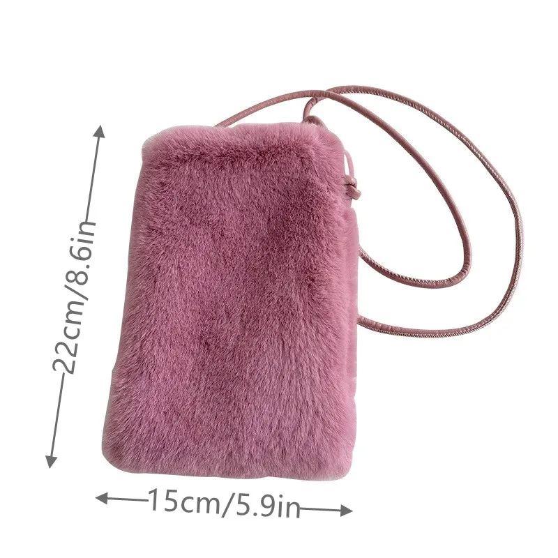 ISKYBOB-Bolso cruzado de felpa para mujer, bolsa de teléfono móvil de Color sólido, Mini billetera versátil, bolso de hombro de felpa, otoño e