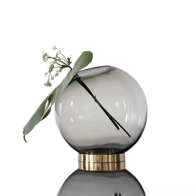 Danish Nordic simple round glass vase, dining room living room hotel decorative flower ware