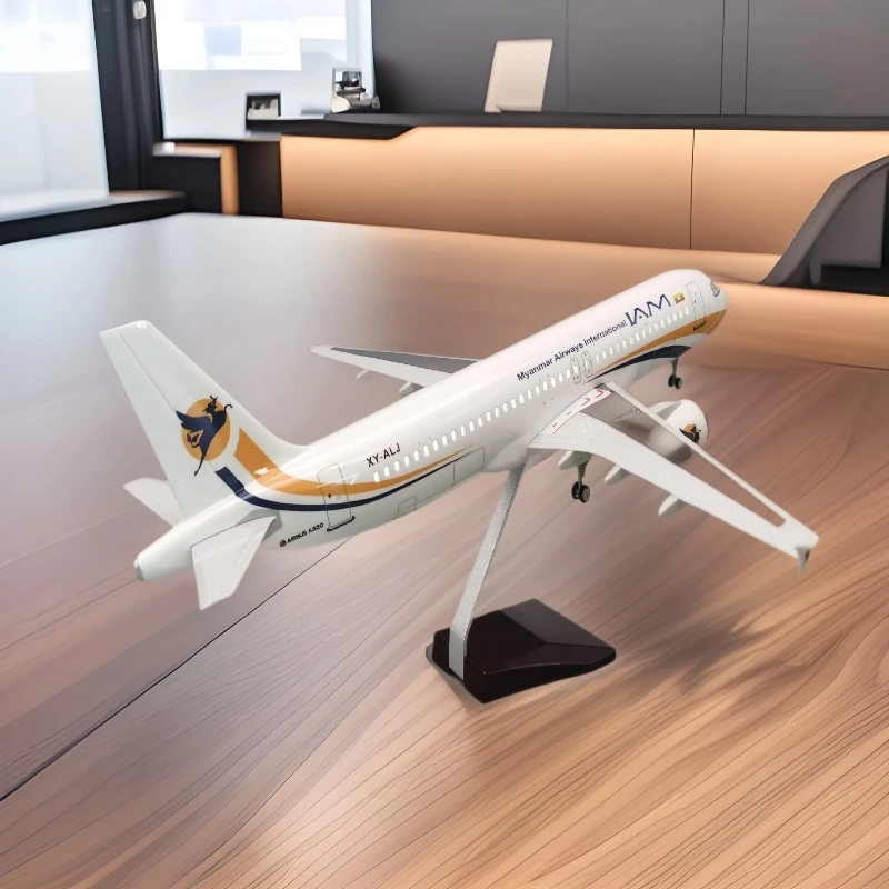 

1/80 Scale 47cm Aircraft A320 NEO Myanmar Air Airlines Aesthetic Room Decor Light Model with Landing Gear and Lights Resin