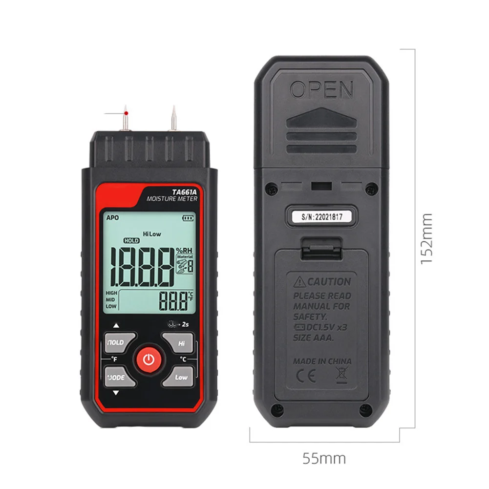 Wood Moisture Meter TA661A with Large Display and Seven Material Selection Modes for Reliable Moisture Testing in Construction