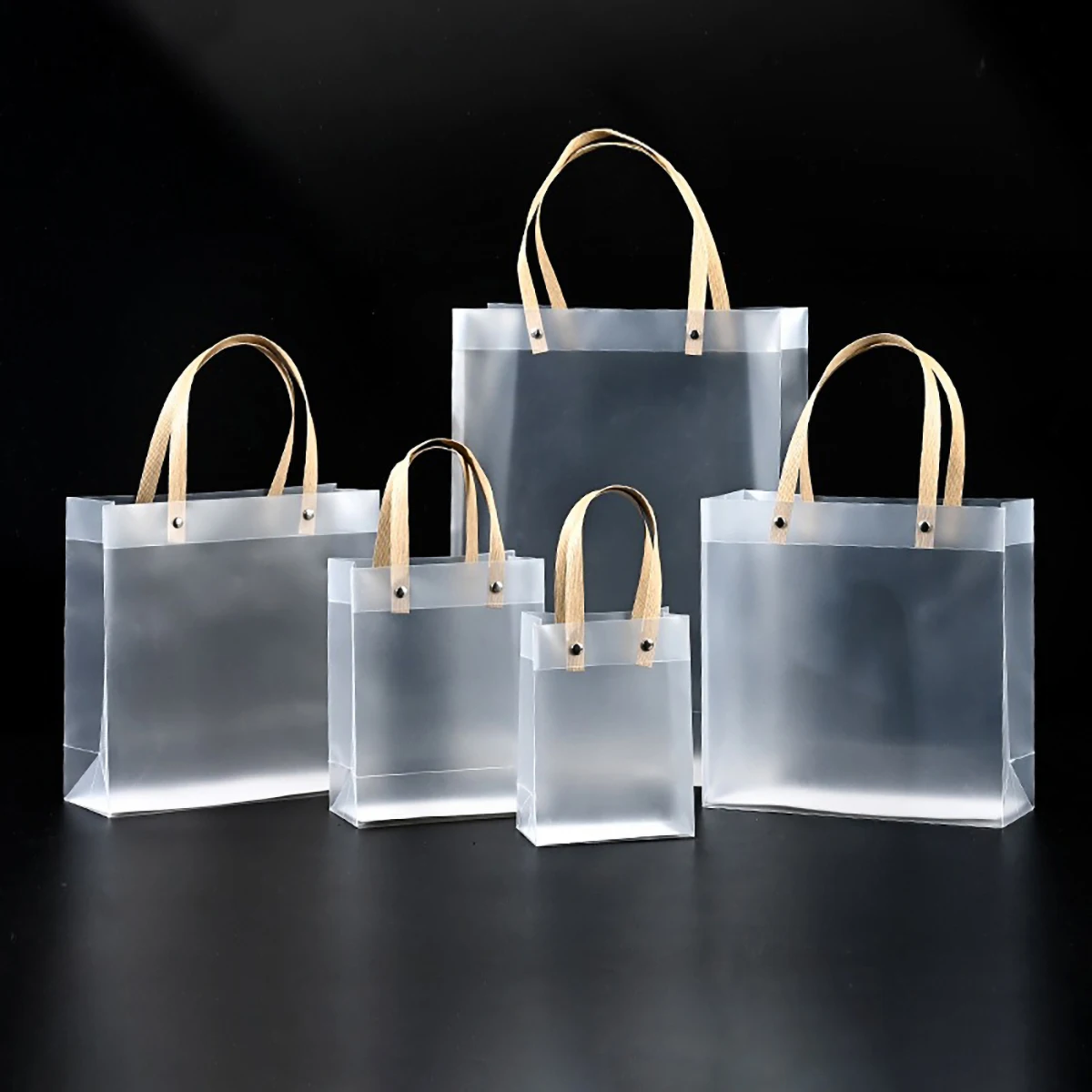 10PC Frosted PVC Tote Bags Set Waterproof Clear Eco-Friendly Reusable Strong Sturdy Large Load-Bearing Capacity Gift Bags